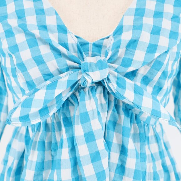 LILLY PULITZER Sarafina Crinkle Gingham Top Turquoise Oasis Blue Size 2 - Picture 7 of 9
